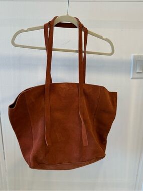 Large Suede Tote Bag in Rust Orange
